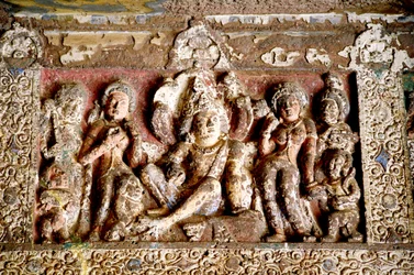 Stone carving at Ajanta caves, Maharashtra, India